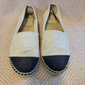 Tory Burch black/ivory canvas colorblock espadrilles